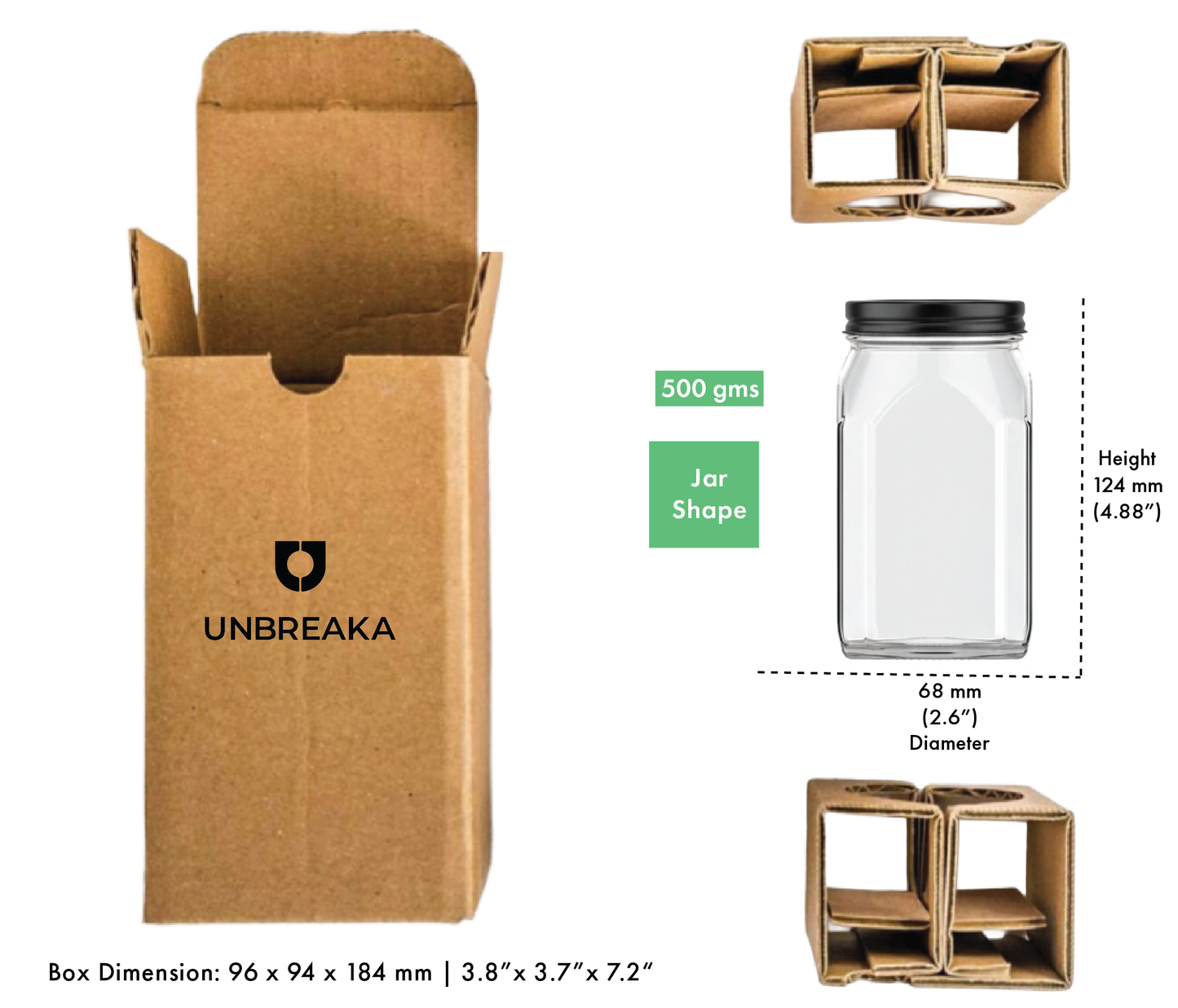 Glass jar + Unbreaka Packaging
