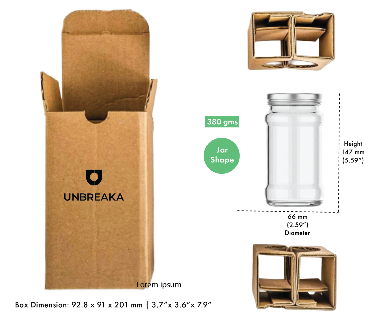 Glass jar + Unbreaka Packaging