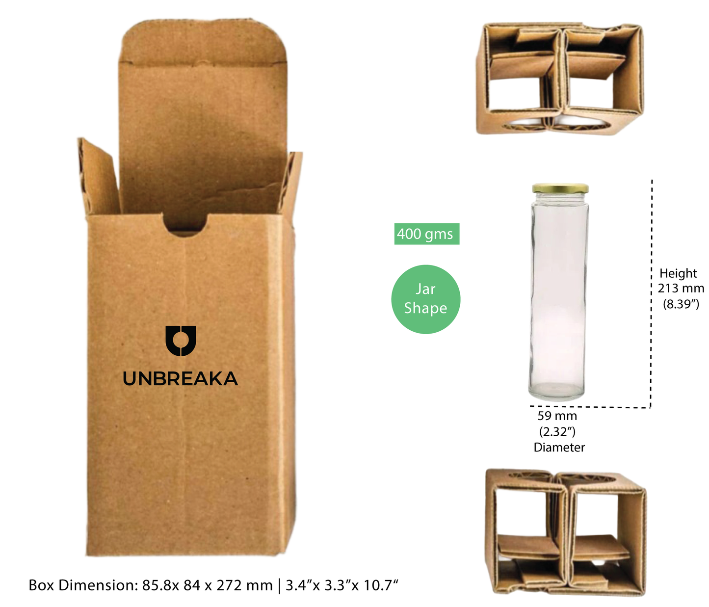 Glass jar + Unbreaka Packaging