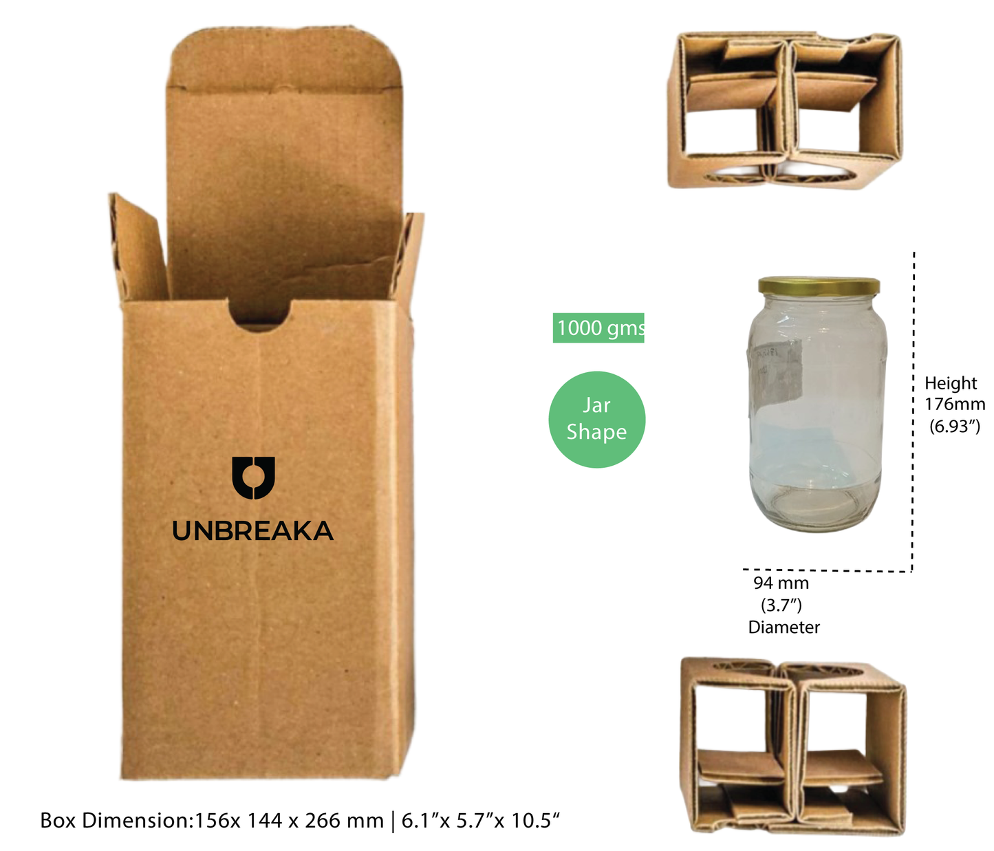 Glass jar + Unbreaka Packaging (kit)